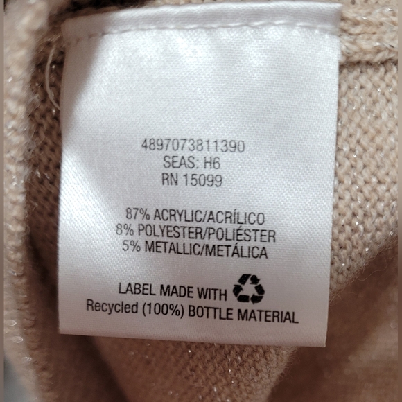 Covington Light Beige with Silver Long Sleeve Cowl Neck Sweater Medium - Picture 5 of 8